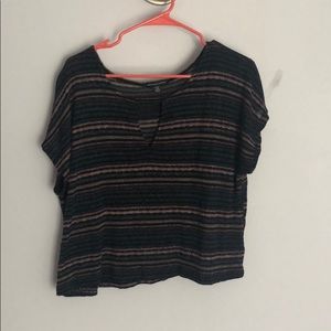 short sleeve striped shirt with keyhole cutout